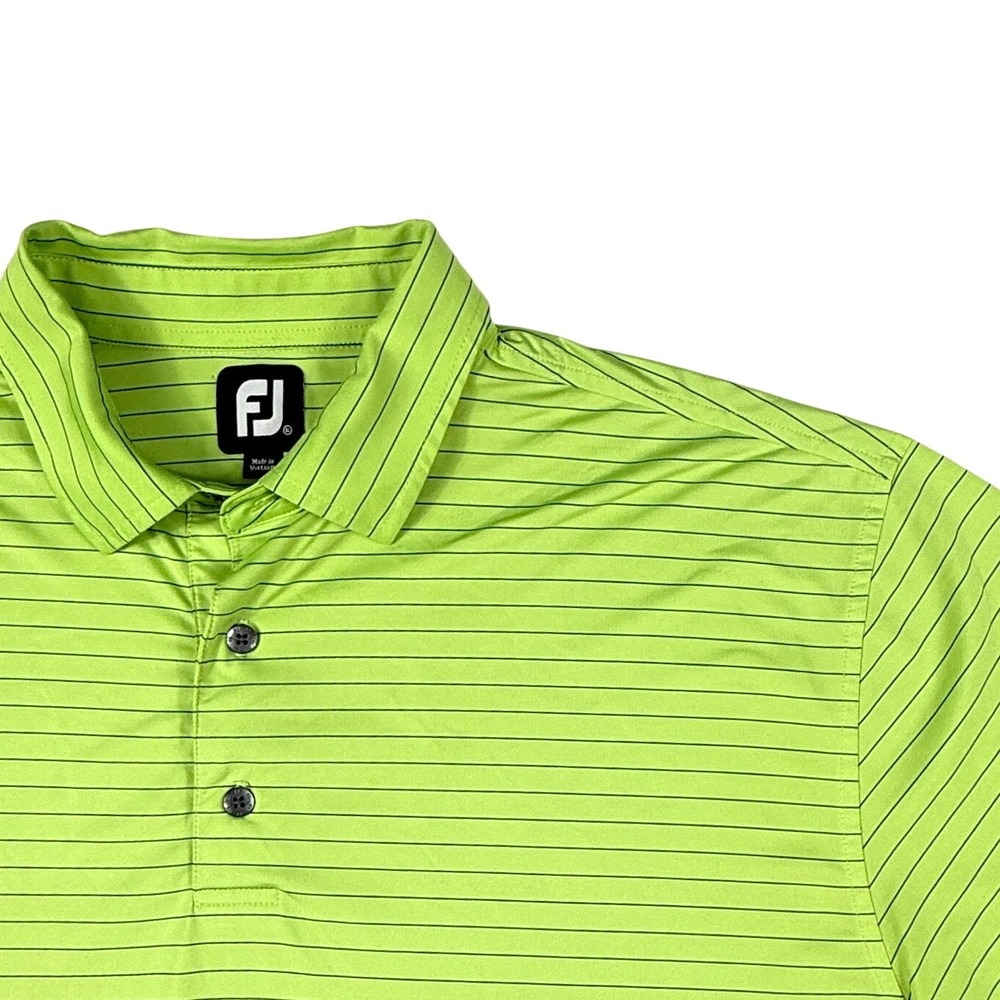 FootJoy ProDry Performance Golf Polo Lime Green Striped Short Sleeve Mens XL